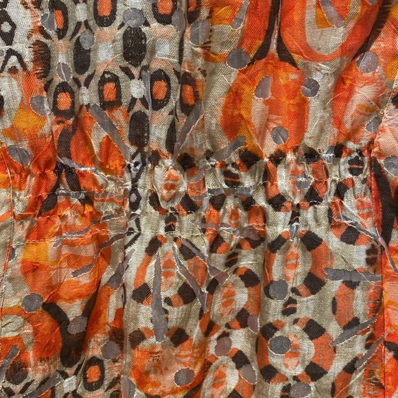 Ruby Rd. Orange Abstract Button Down Top Size 14 Mesh Detail Smocked Back Waist - Picture 11 of 16
